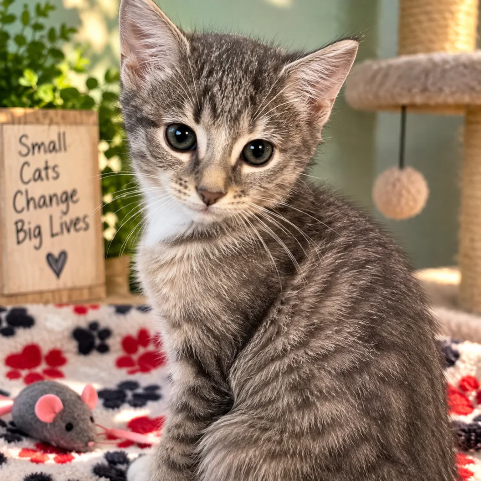 Juniper, a kitten in PopFix’s care
